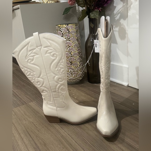 NEW Extra Wide Calf Knee High Boots Off-white, Western Cowgirl Style - size 9 - Picture 9 of 13